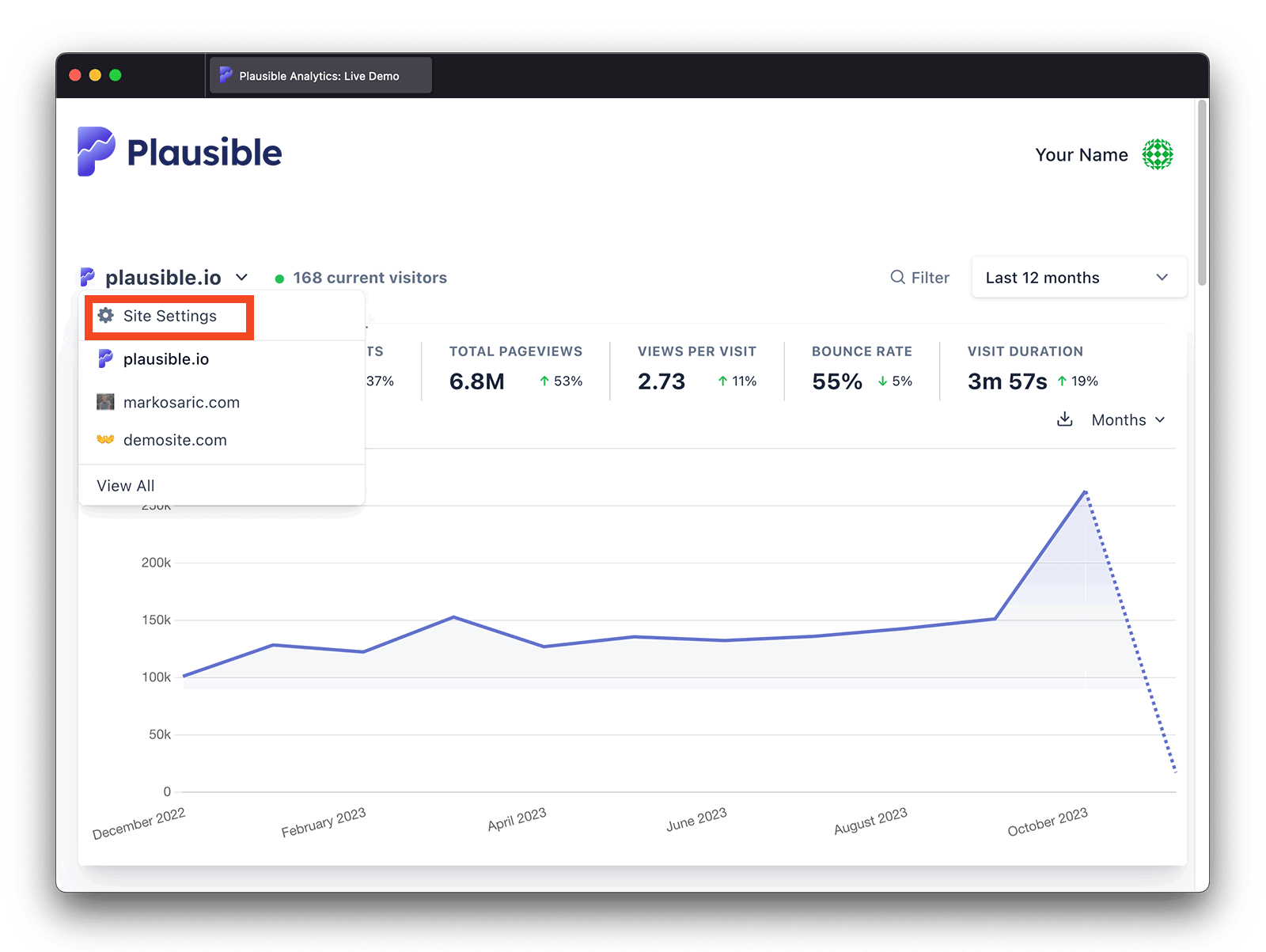 Plausible Analytics site settings